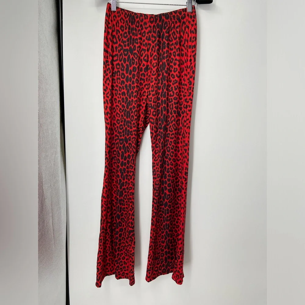 Shein Red Leopard High waisted Flair Pants‎ Size Small